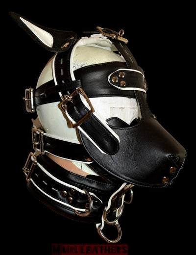 Leather Gear Face Hood Fetish Bondage Muzzle Gag dildo rings buckles - MRI Leathers