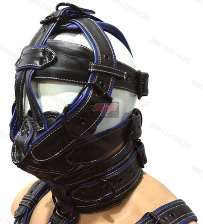 Leather Gear Face Hood Fetish Slave Extreme Bondage Muzzle Gag - MRI Leathers