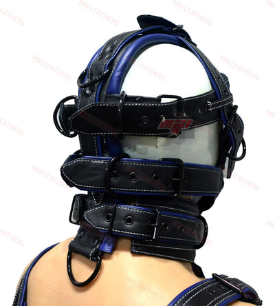 Leather Gear Face Hood Fetish Slave Extreme Bondage Muzzle Gag - MRI Leathers
