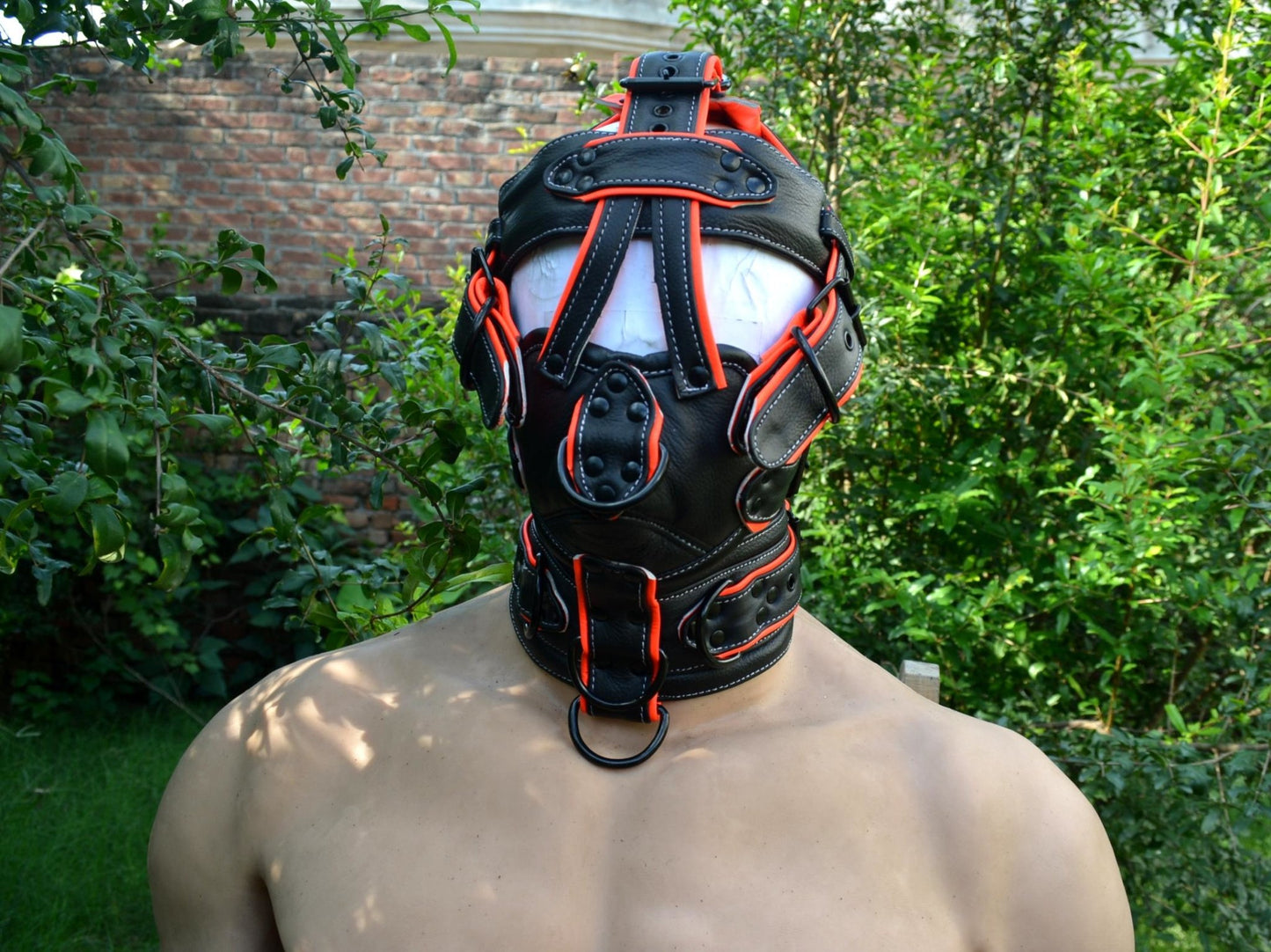 Leather Gear Face Hood Fetish Slave Extreme Bondage Muzzle Gag with D-rings - MRI Leathers