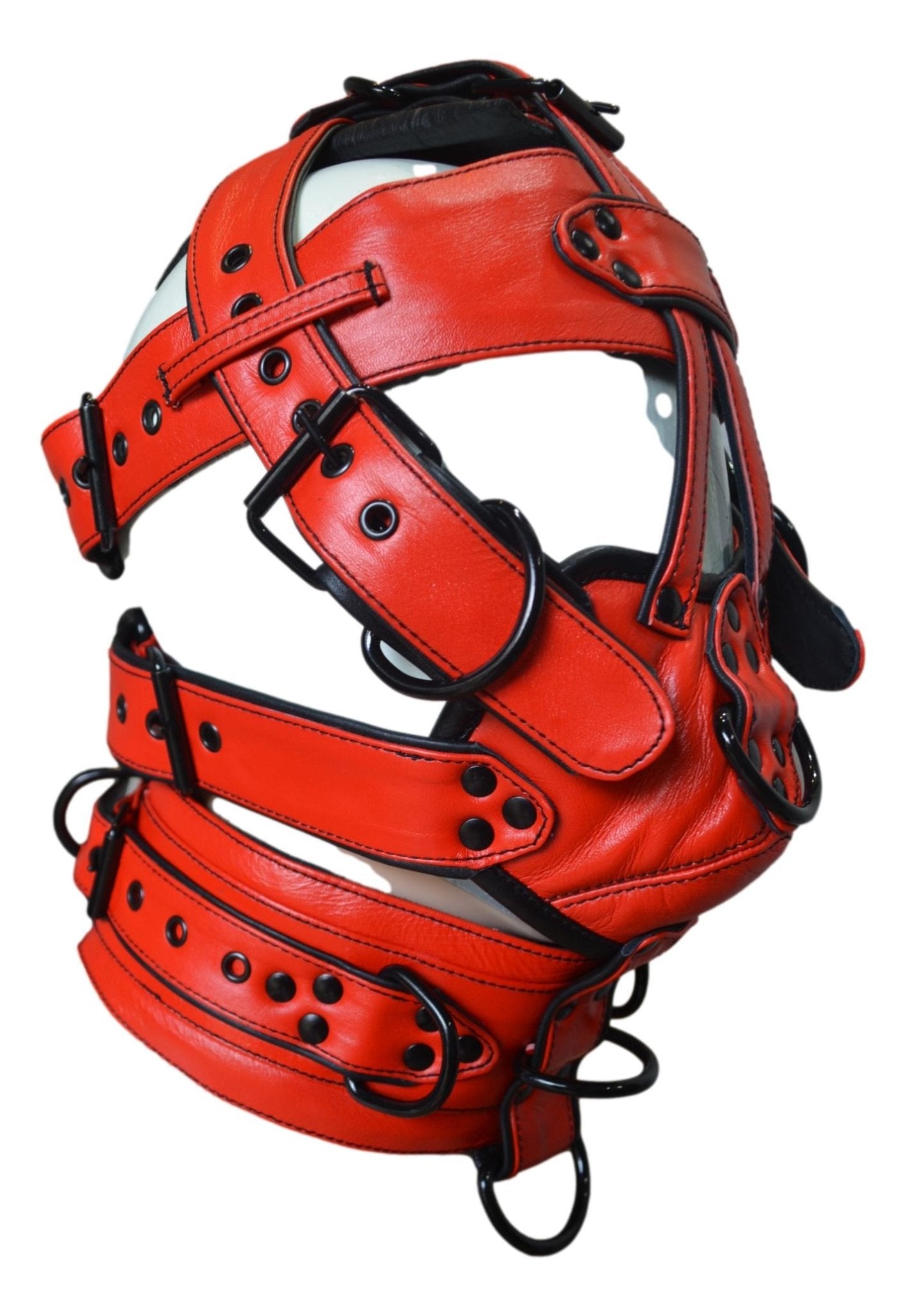 Leather Gear Face Hood Fetish Slave Extreme Bondage Muzzle Gag with D-rings - MRI Leathers