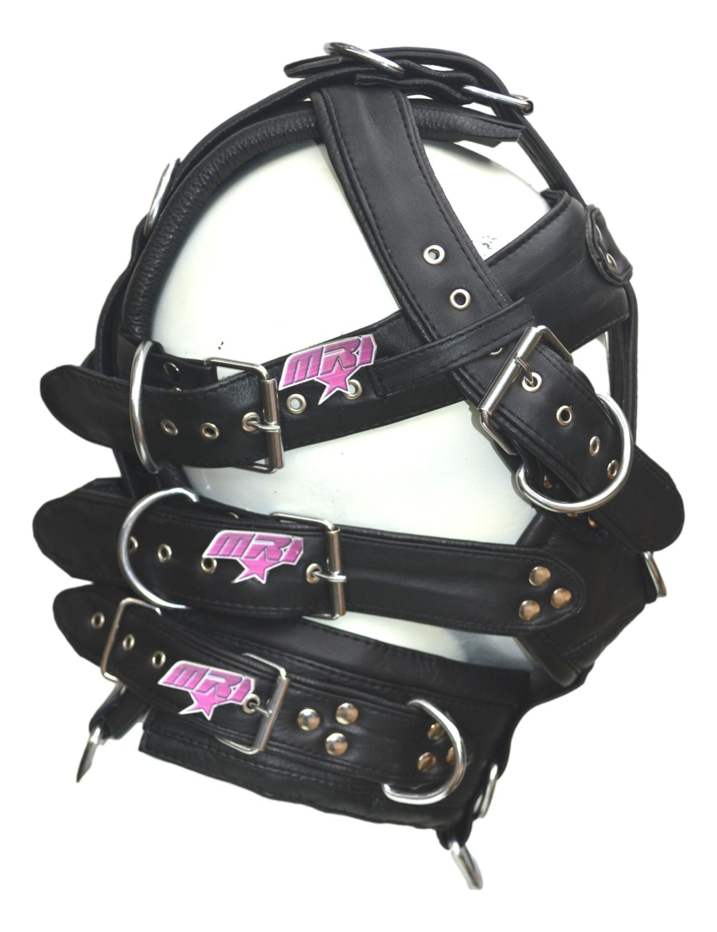Leather Gear Face Hood Fetish Slave Extreme Bondage Muzzle Gag with D-rings - MRI Leathers