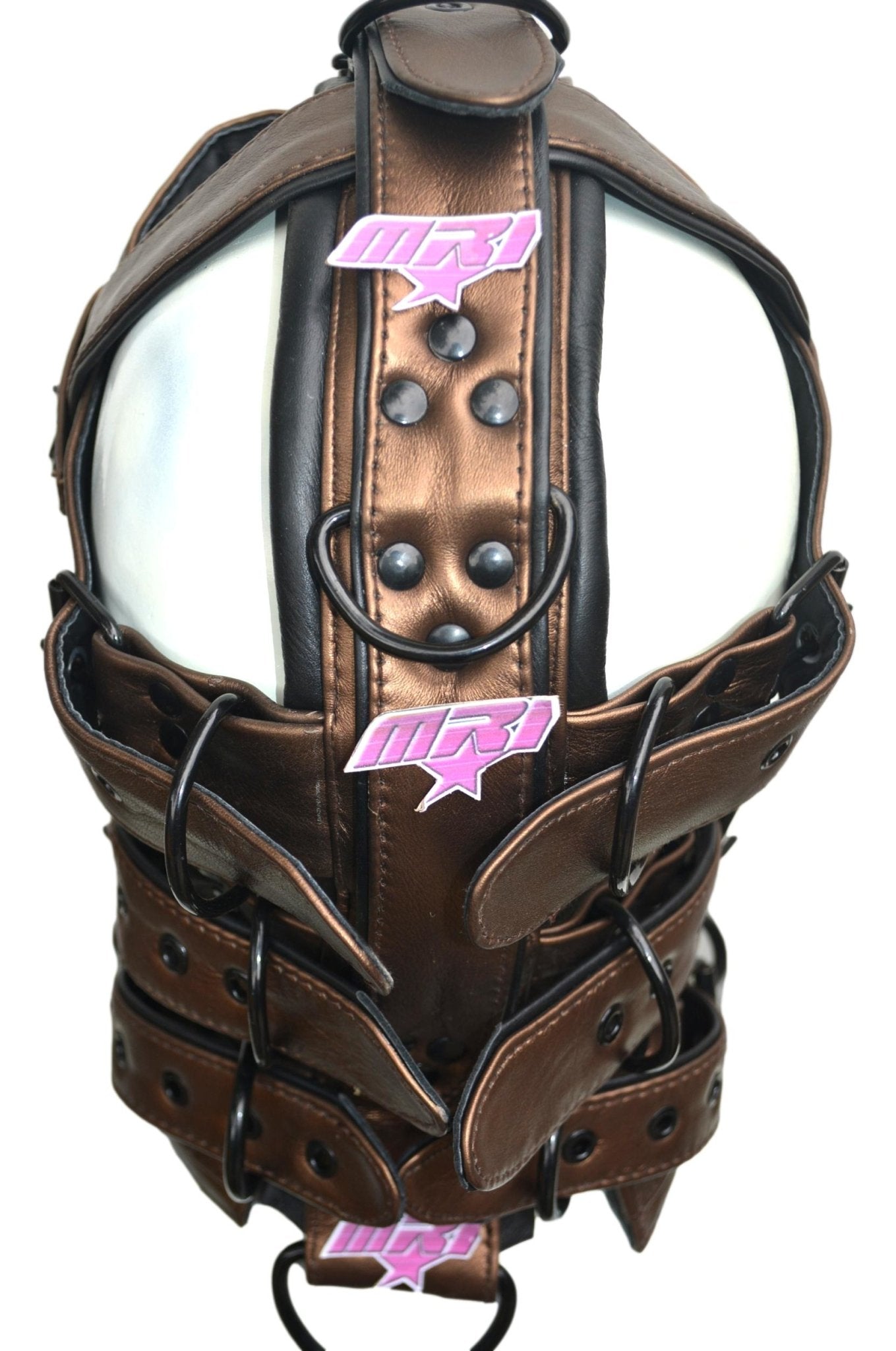 Leather Gear Face Hood Fetish Slave Extreme Bondage Muzzle Gag with D-rings - MRI Leathers