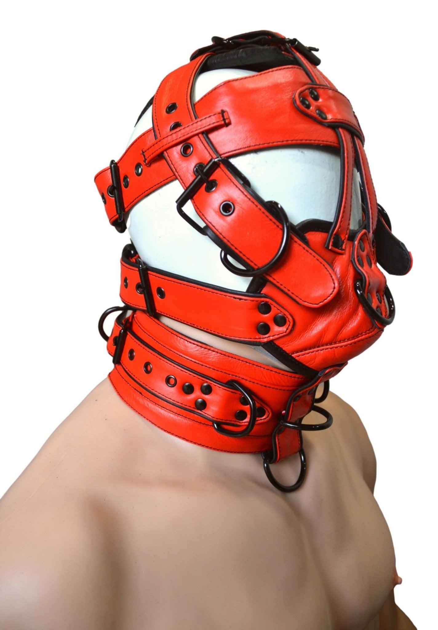 Leather Gear Face Hood Fetish Slave Extreme Bondage Muzzle Gag with D-rings - MRI Leathers