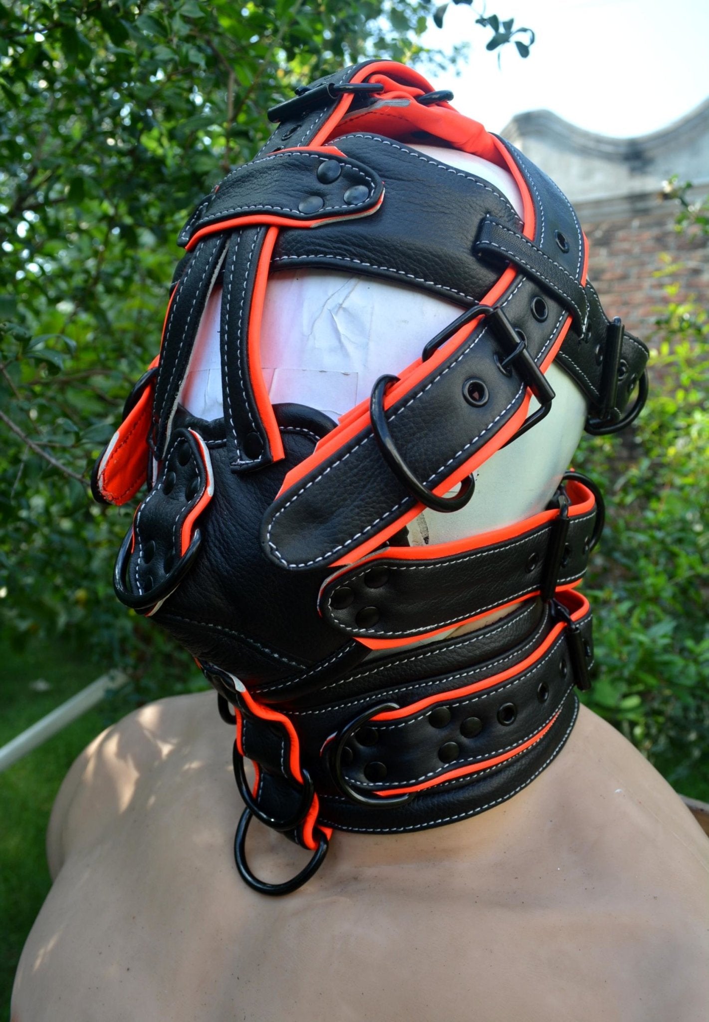 Leather Gear Face Hood Fetish Slave Extreme Bondage Muzzle Gag with D-rings - MRI Leathers