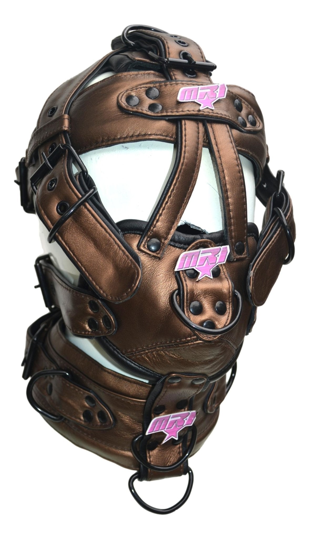 Leather Gear Face Hood Fetish Slave Extreme Bondage Muzzle Gag with D-rings - MRI Leathers