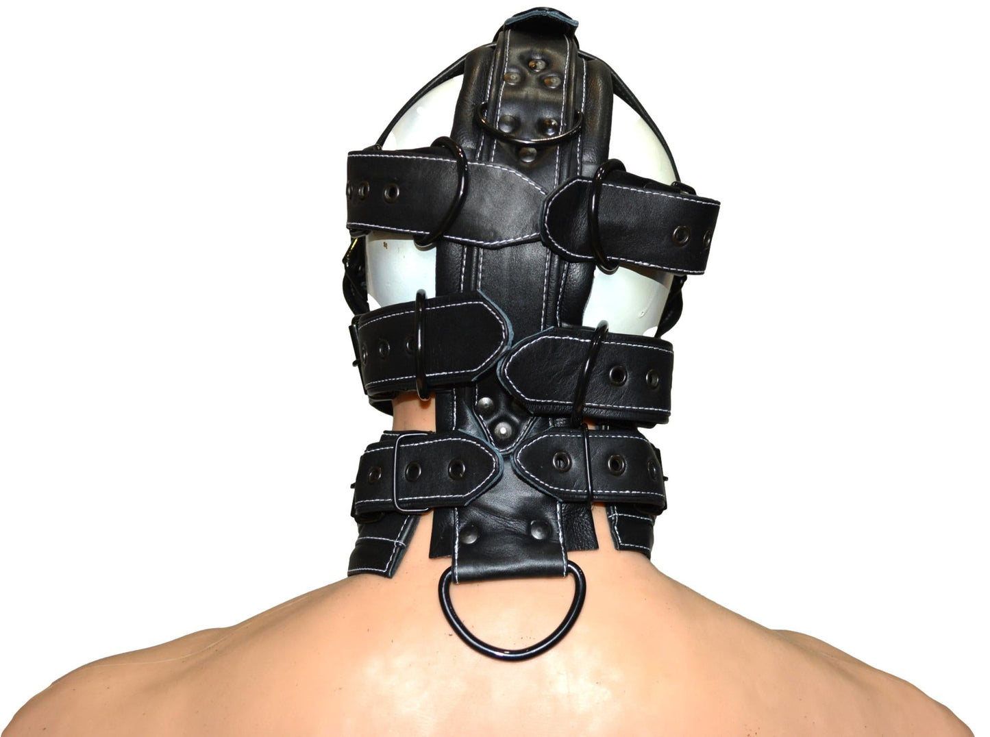 Leather Gear Face Hood Fetish Slave Extreme Bondage Muzzle Gag with D-rings - MRI Leathers