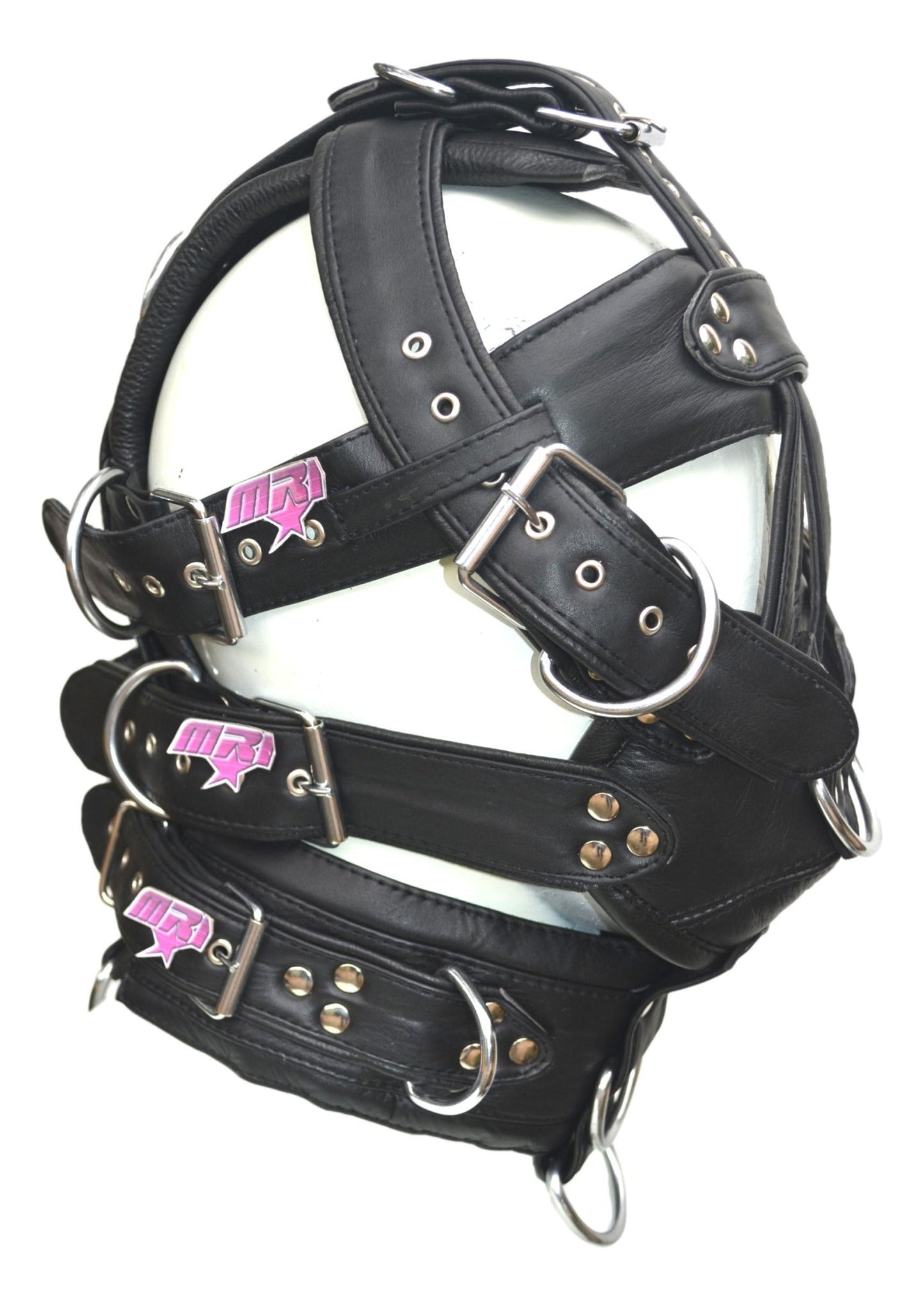 Leather Gear Face Hood Fetish Slave Extreme Bondage Muzzle Gag with D-rings - MRI Leathers