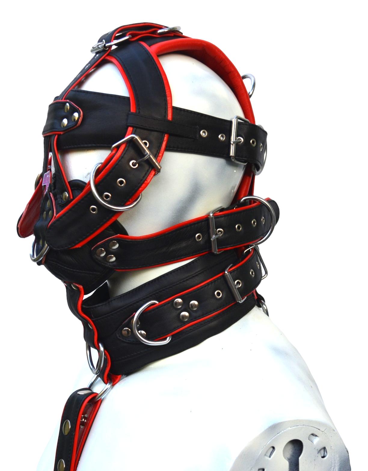 Leather Gear Face Hood Fetish Slave Extreme Bondage Muzzle Gag with D-rings - MRI Leathers