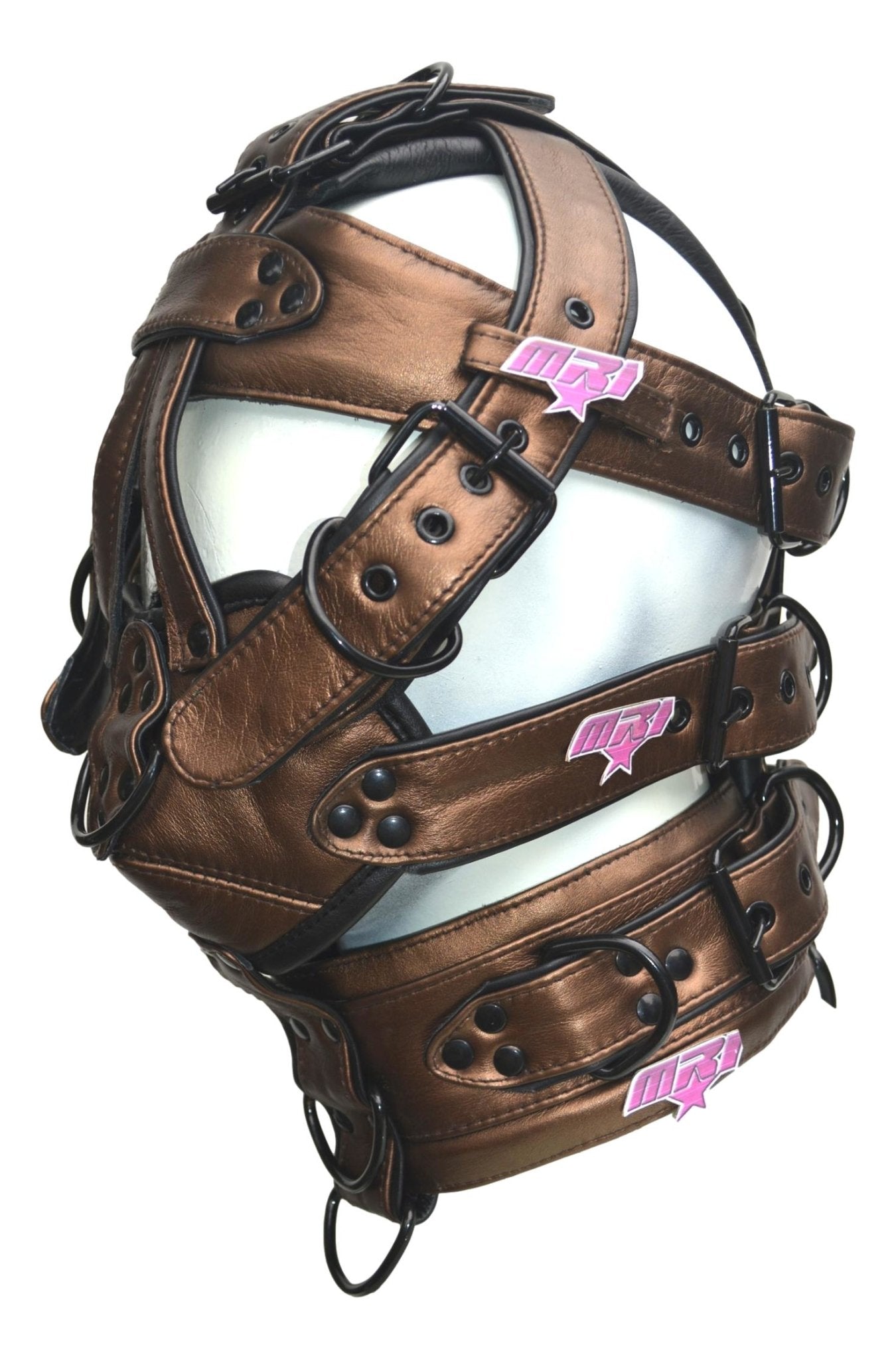 Leather Gear Face Hood Fetish Slave Extreme Bondage Muzzle Gag with D-rings - MRI Leathers