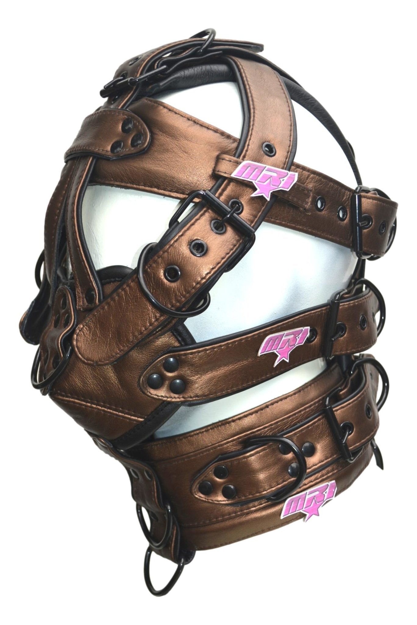 Leather Gear Face Hood Fetish Slave Extreme Bondage Muzzle Gag with D-rings - MRI Leathers