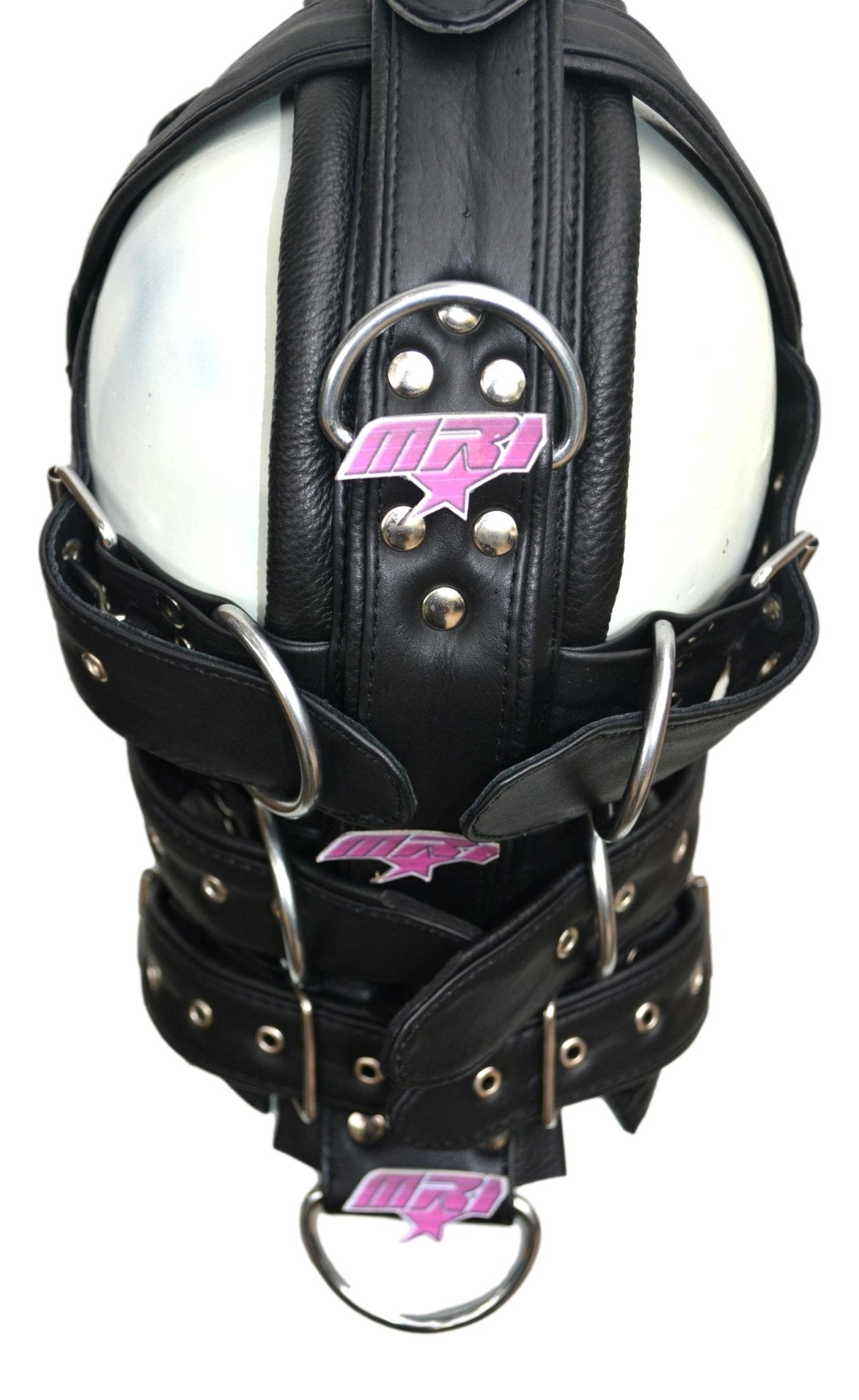 Leather Gear Face Hood Fetish Slave Extreme Bondage Muzzle Gag with D-rings - MRI Leathers