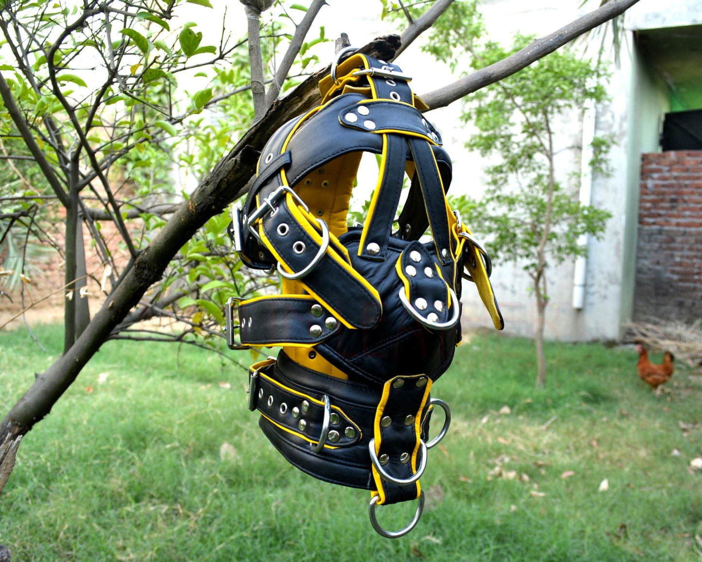 Leather Gear Face Hood Fetish Slave Extreme Bondage Muzzle Gag with D-rings - MRI Leathers