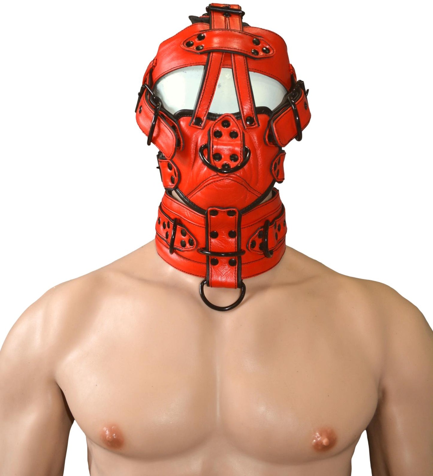 Leather Gear Face Hood Fetish Slave Extreme Bondage Muzzle Gag with D-rings - MRI Leathers