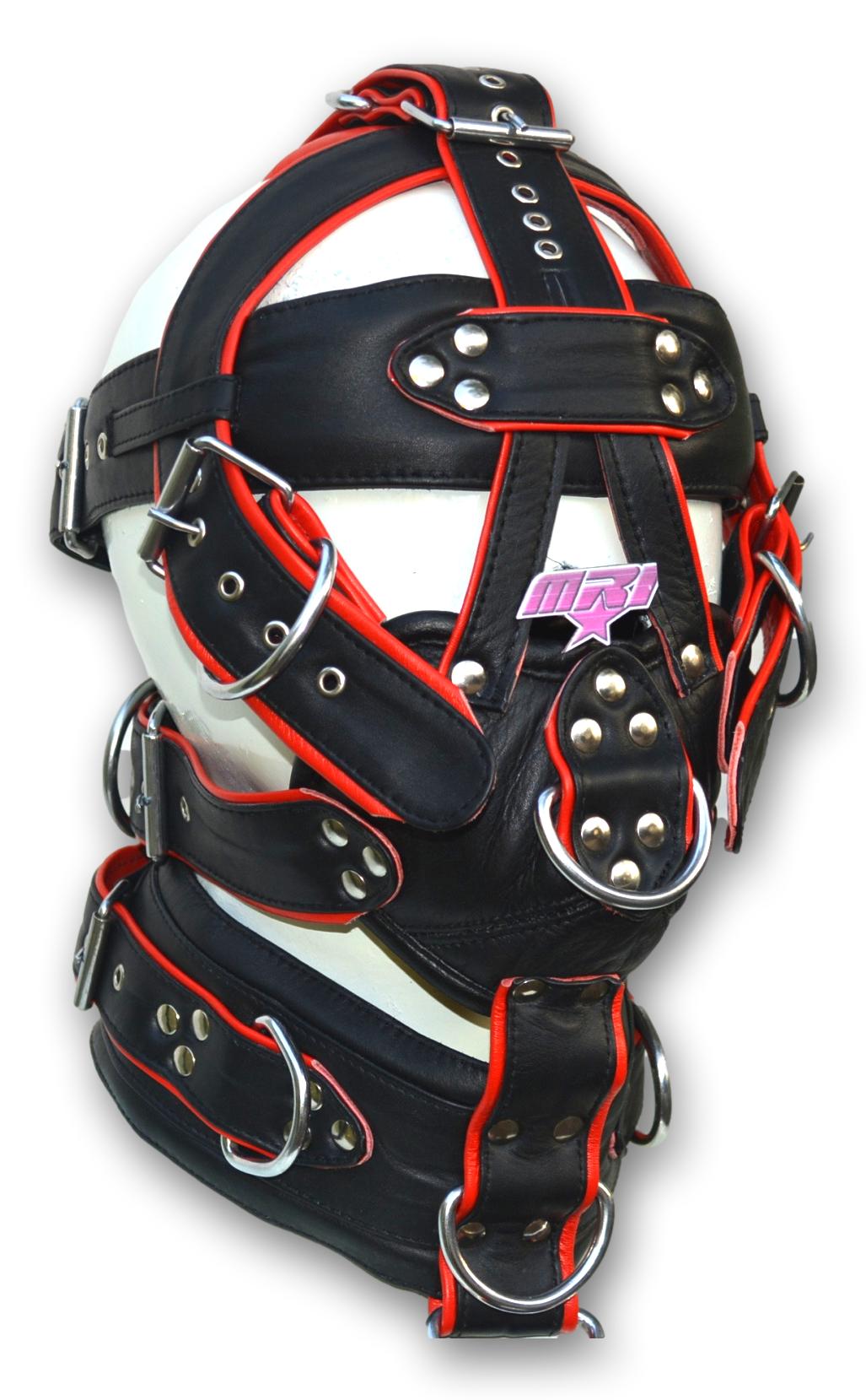 Leather Gear Face Hood Fetish Slave Extreme Bondage Muzzle Gag with D-rings - MRI Leathers