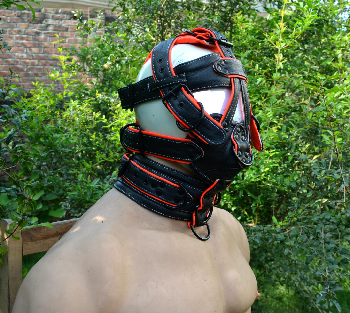 Leather Gear Face Hood Fetish Slave Extreme Bondage Muzzle Gag with D-rings - MRI Leathers