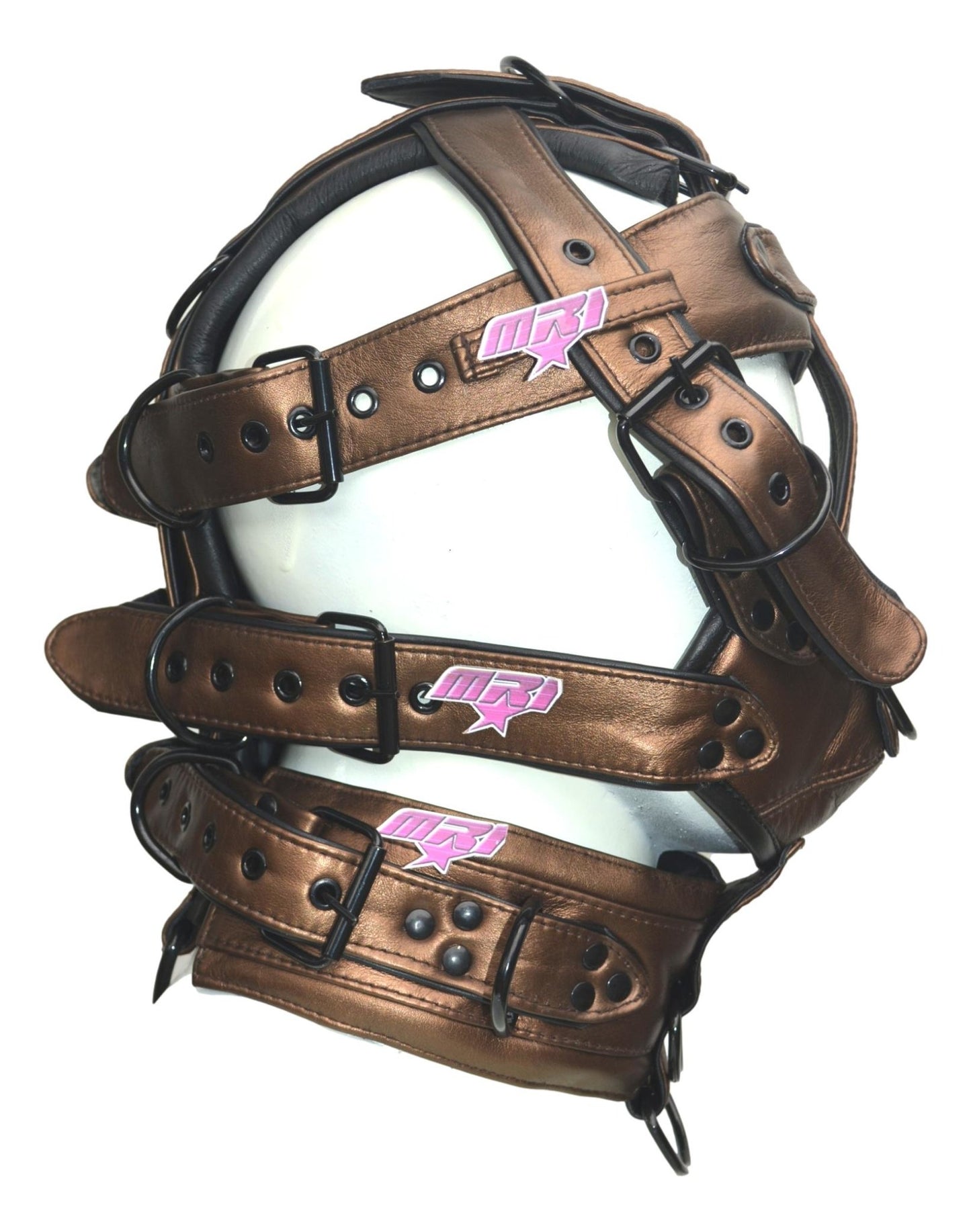 Leather Gear Face Hood Fetish Slave Extreme Bondage Muzzle Gag with D-rings - MRI Leathers