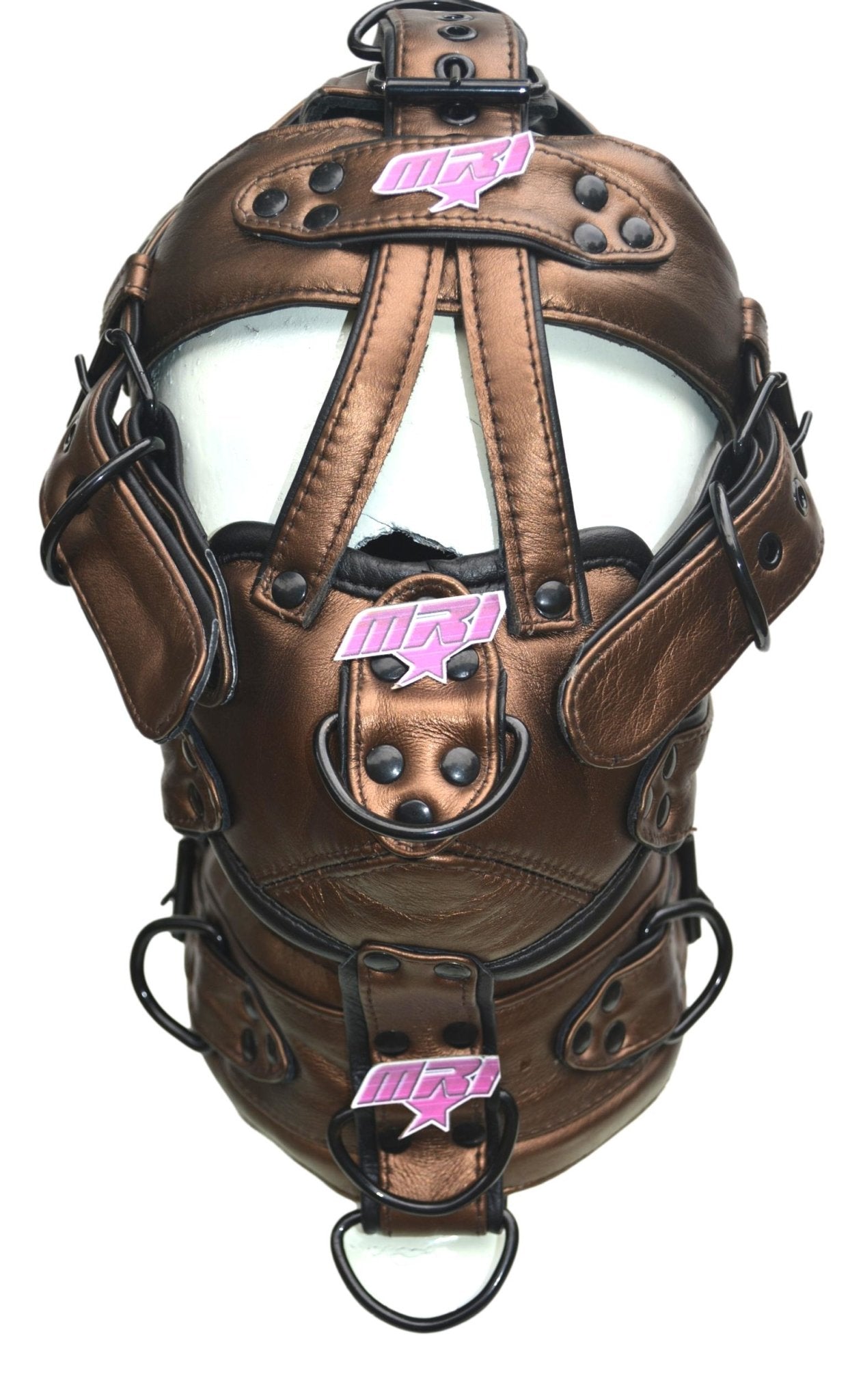 Leather Gear Face Hood Fetish Slave Extreme Bondage Muzzle Gag with D-rings - MRI Leathers