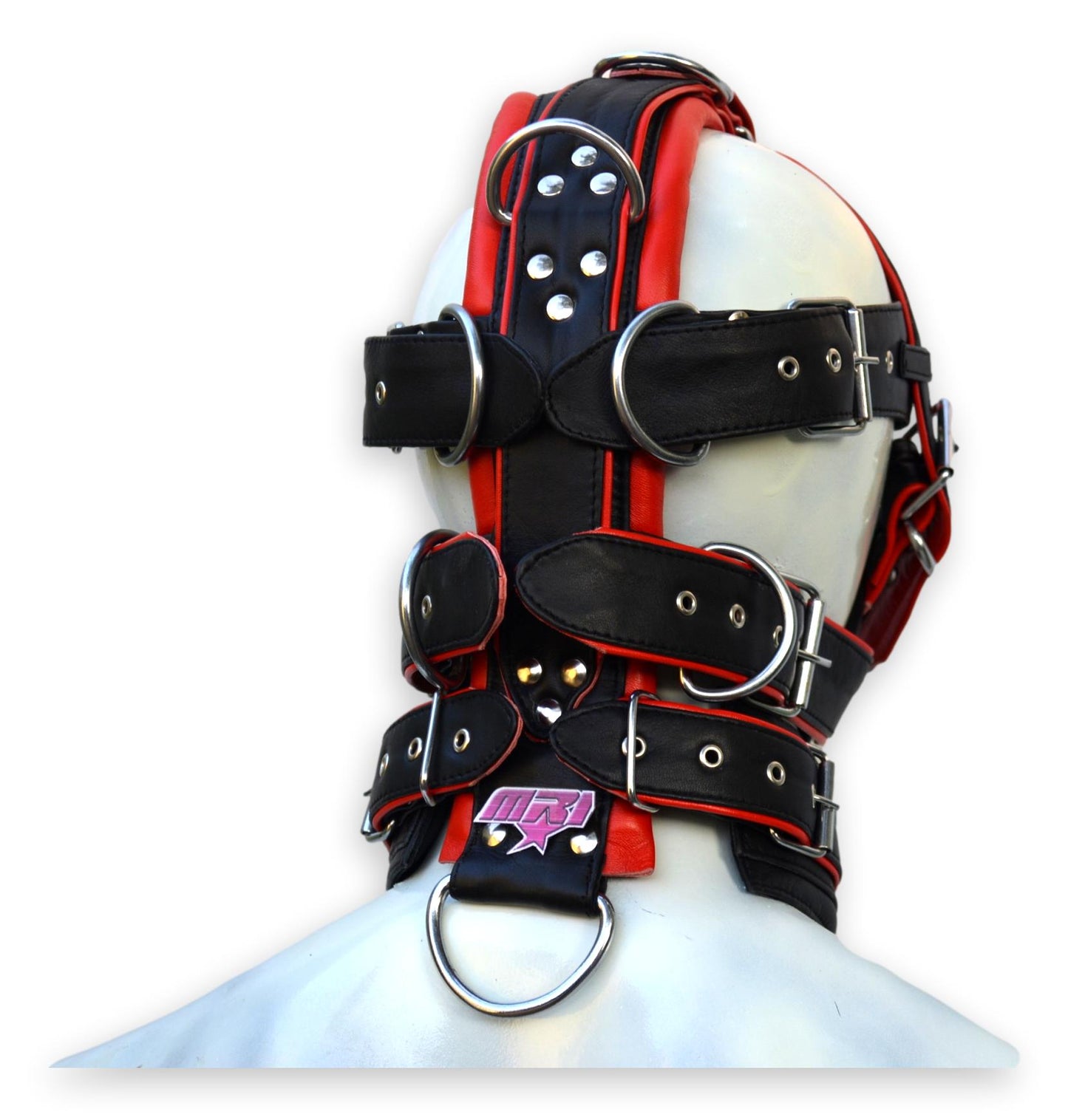 Leather Gear Face Hood Fetish Slave Extreme Bondage Muzzle Gag with D-rings - MRI Leathers