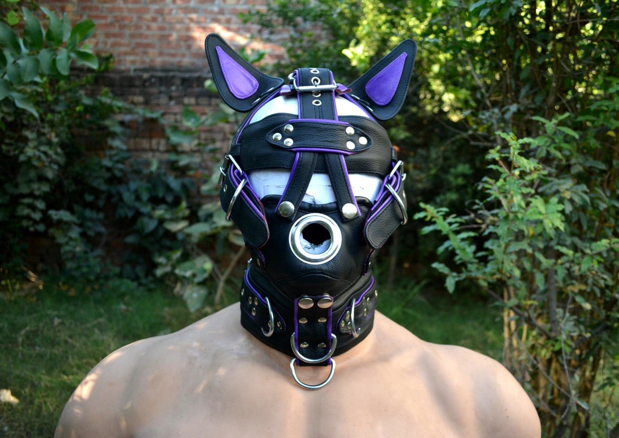 Leather Gear Face Hood Fetish Slave Extreme Bondage Muzzle Gag with D-rings - MRI Leathers