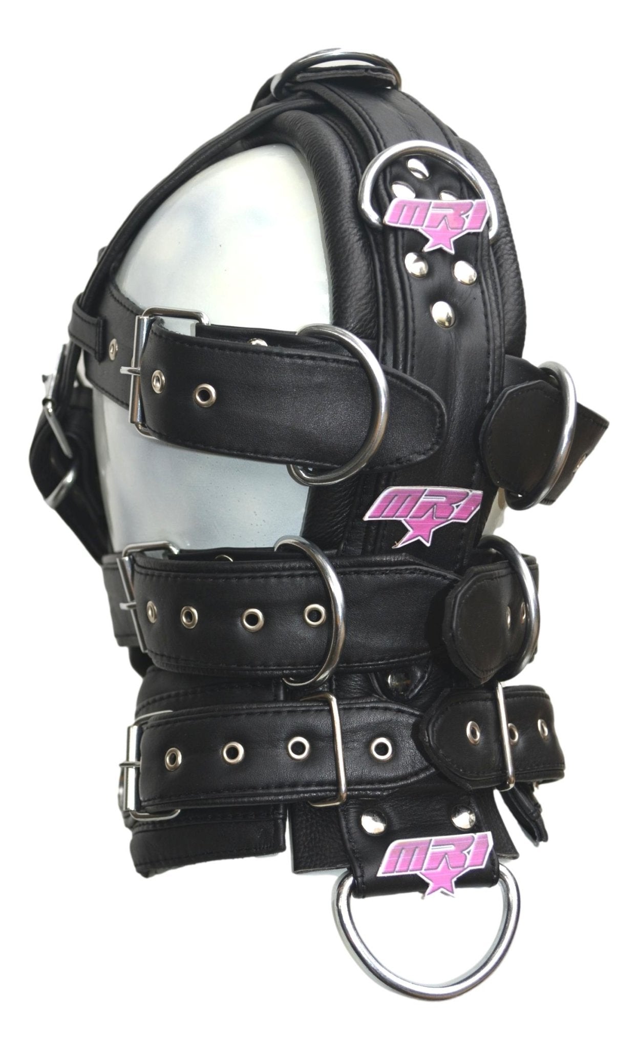 Leather Gear Face Hood Fetish Slave Extreme Bondage Muzzle Gag with D-rings - MRI Leathers