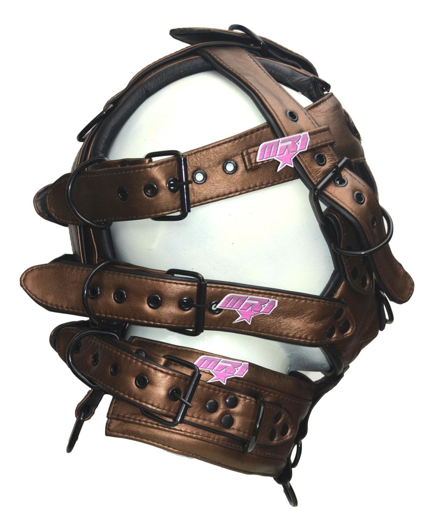 Leather Gear Face Hood Fetish Slave Extreme Bondage Muzzle Gag with D-rings - MRI Leathers