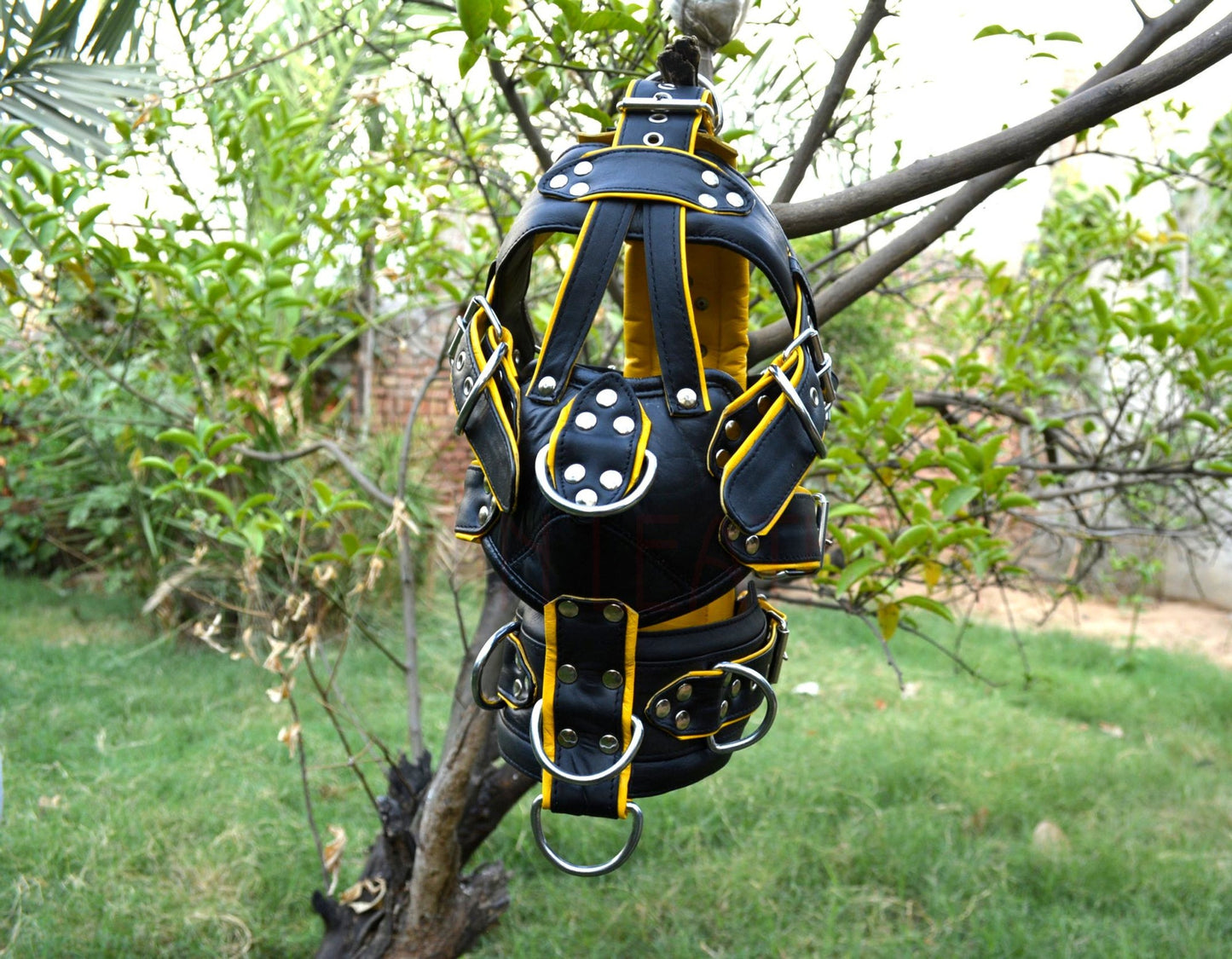 Leather Gear Face Hood Fetish Slave Extreme Bondage Muzzle Gag with D-rings - MRI Leathers