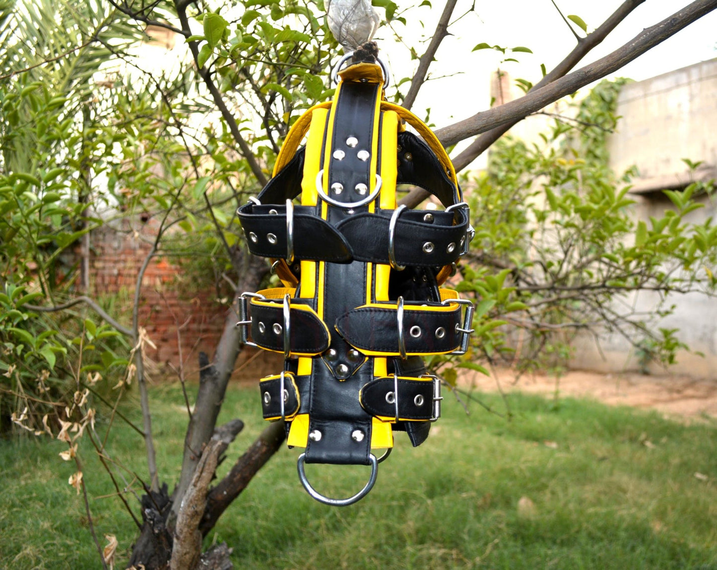 Leather Gear Face Hood Fetish Slave Extreme Bondage Muzzle Gag with D-rings - MRI Leathers