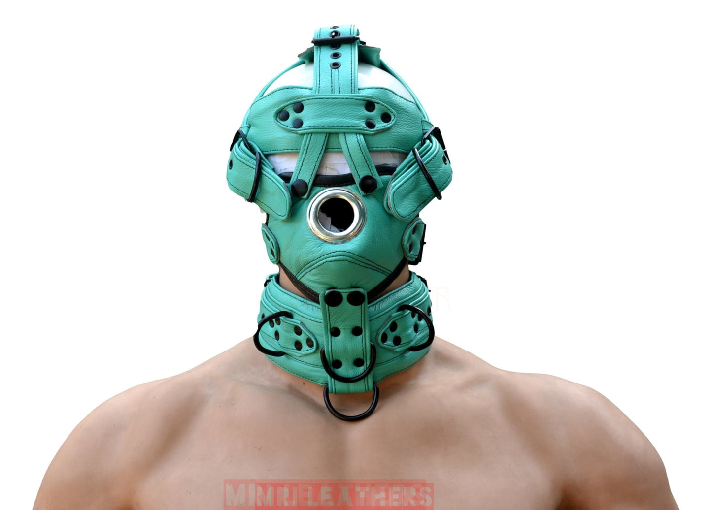 Leather Gear Face hood fetish Slave extreme Bondage Muzzle Gag with D rings Muzzle Face Restraints Head Harness - MRI Leathers