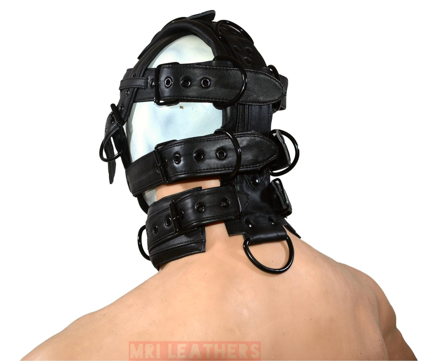 Leather Gear Face hood fetish Slave extreme Bondage Muzzle Gag with D rings Muzzle Face Restraints Head Harness - MRI Leathers
