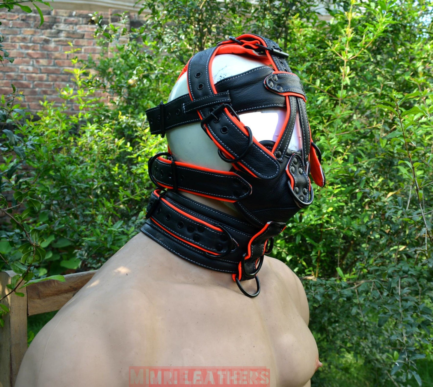 Leather Gear Face hood fetish Slave extreme Bondage Muzzle Gag with D rings Muzzle Face Restraints Head Harness - MRI Leathers