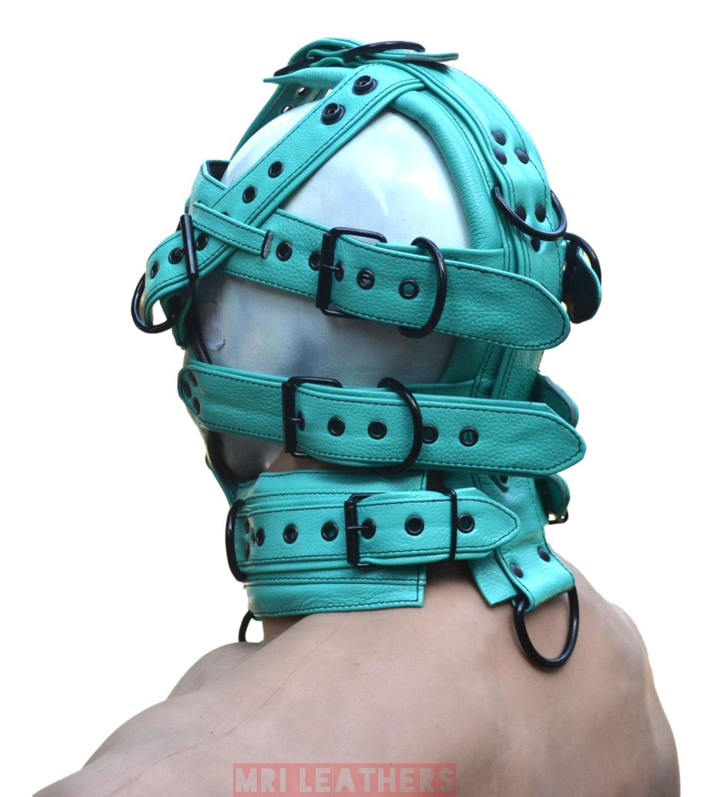 Leather Gear Face hood fetish Slave extreme Bondage Muzzle Gag with D rings Muzzle Face Restraints Head Harness - MRI Leathers