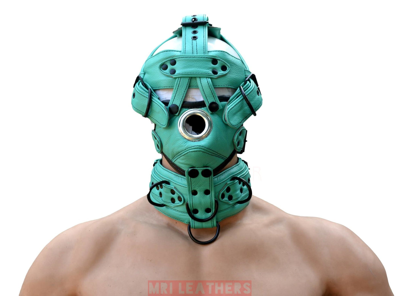 Leather Gear Face hood fetish Slave extreme Bondage Muzzle Gag with D rings Muzzle Face Restraints Head Harness - MRI Leathers