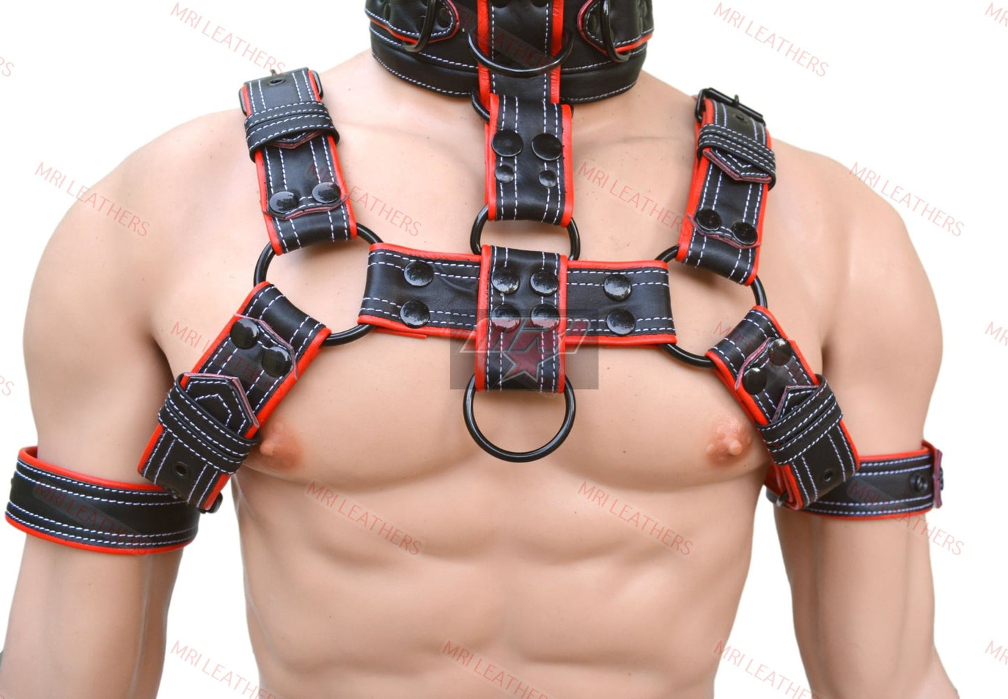 Leather Gear Face Hood Fetish Slave Extreme Bondage Muzzle Gag with harness - MRI Leathers