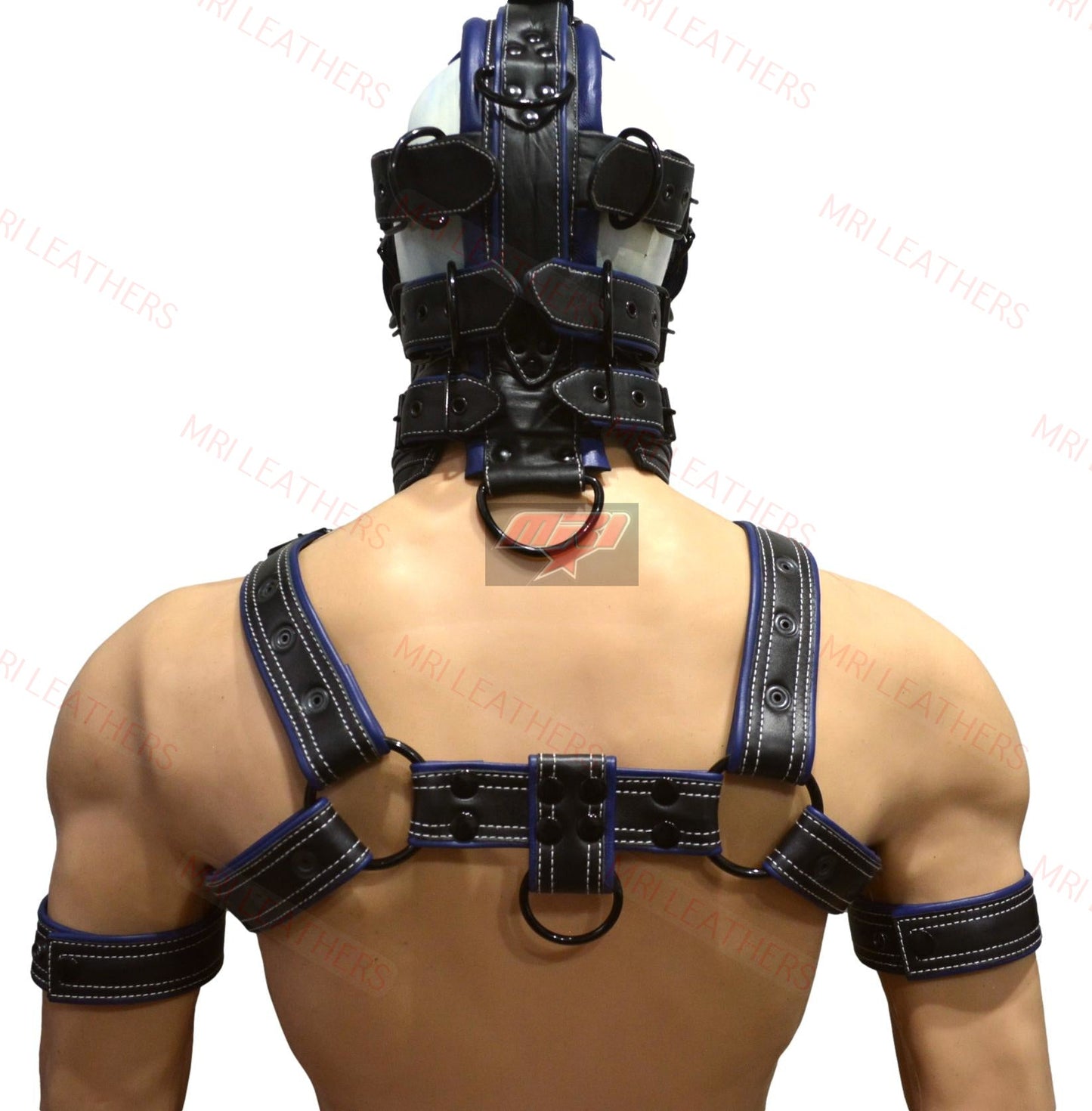 Leather Gear Face Hood Fetish Slave Extreme Bondage Muzzle Gag with harness - MRI Leathers