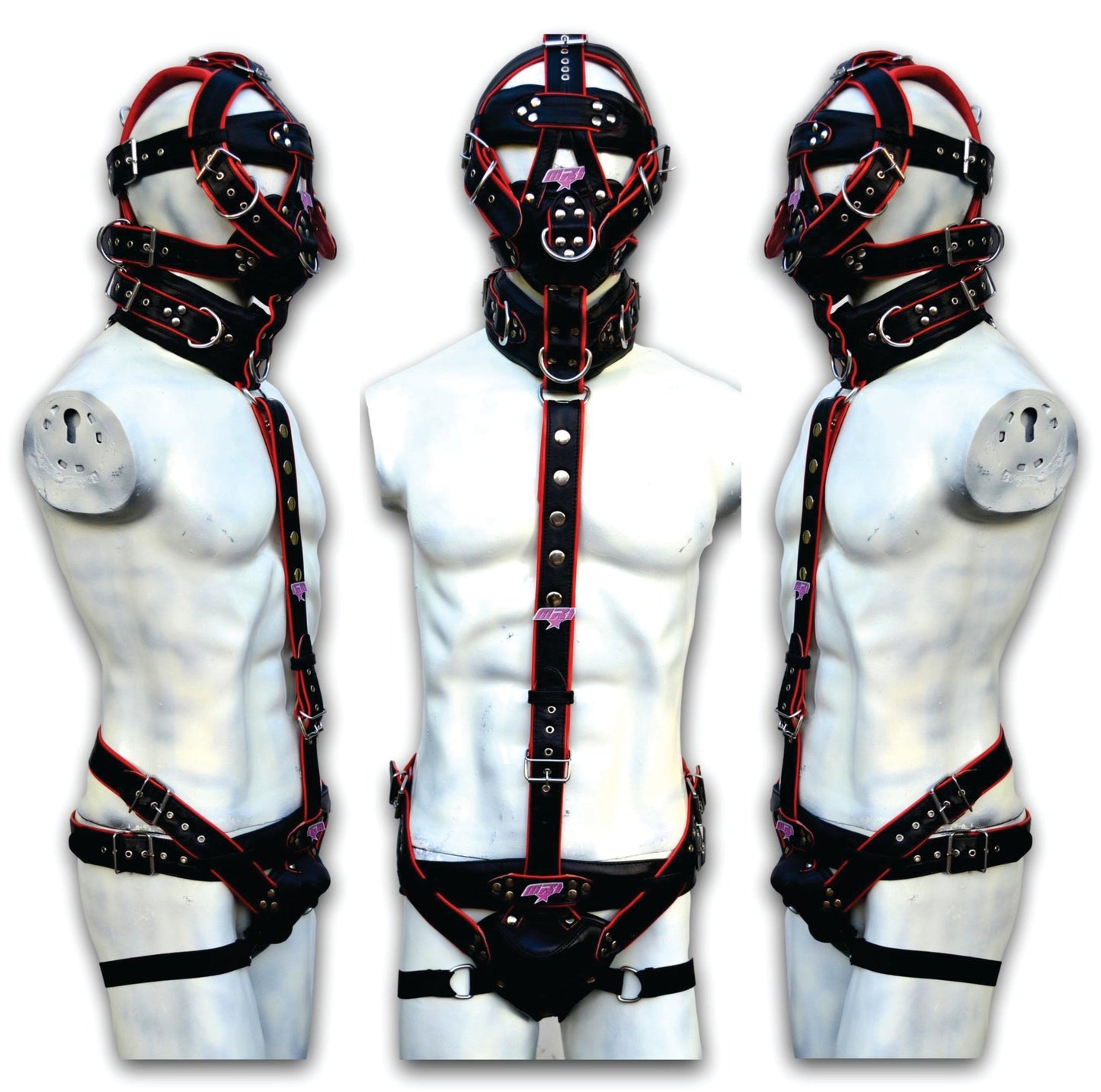 Leather Gear Face Hood Muzzle with Jockstraps collar with cockring strap - MRI Leathers