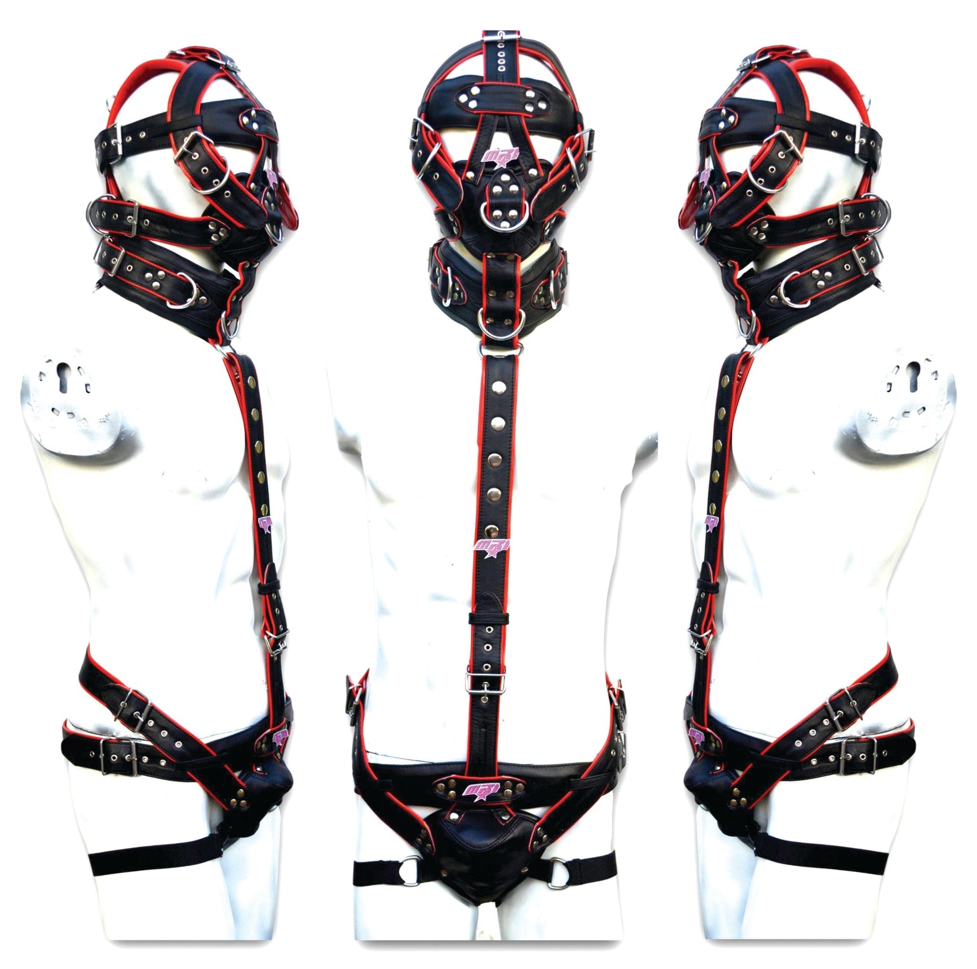 Leather Gear Face Hood Muzzle with Jockstraps collar with cockring strap - MRI Leathers