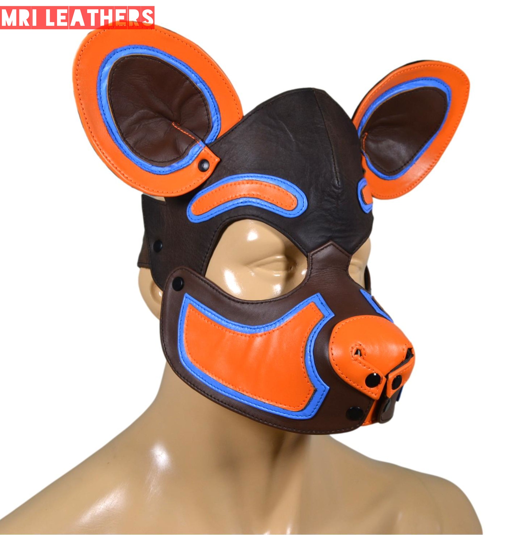 Leather Hyena Mask Leather Dog Mask Dog Hood Pet Play Hood Puppy Mask - MRI Leathers