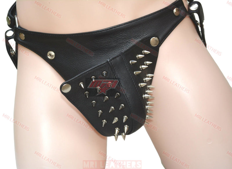 Leather Jocks/Thong With Metal Stud Custom Made To Order - MRI Leathers