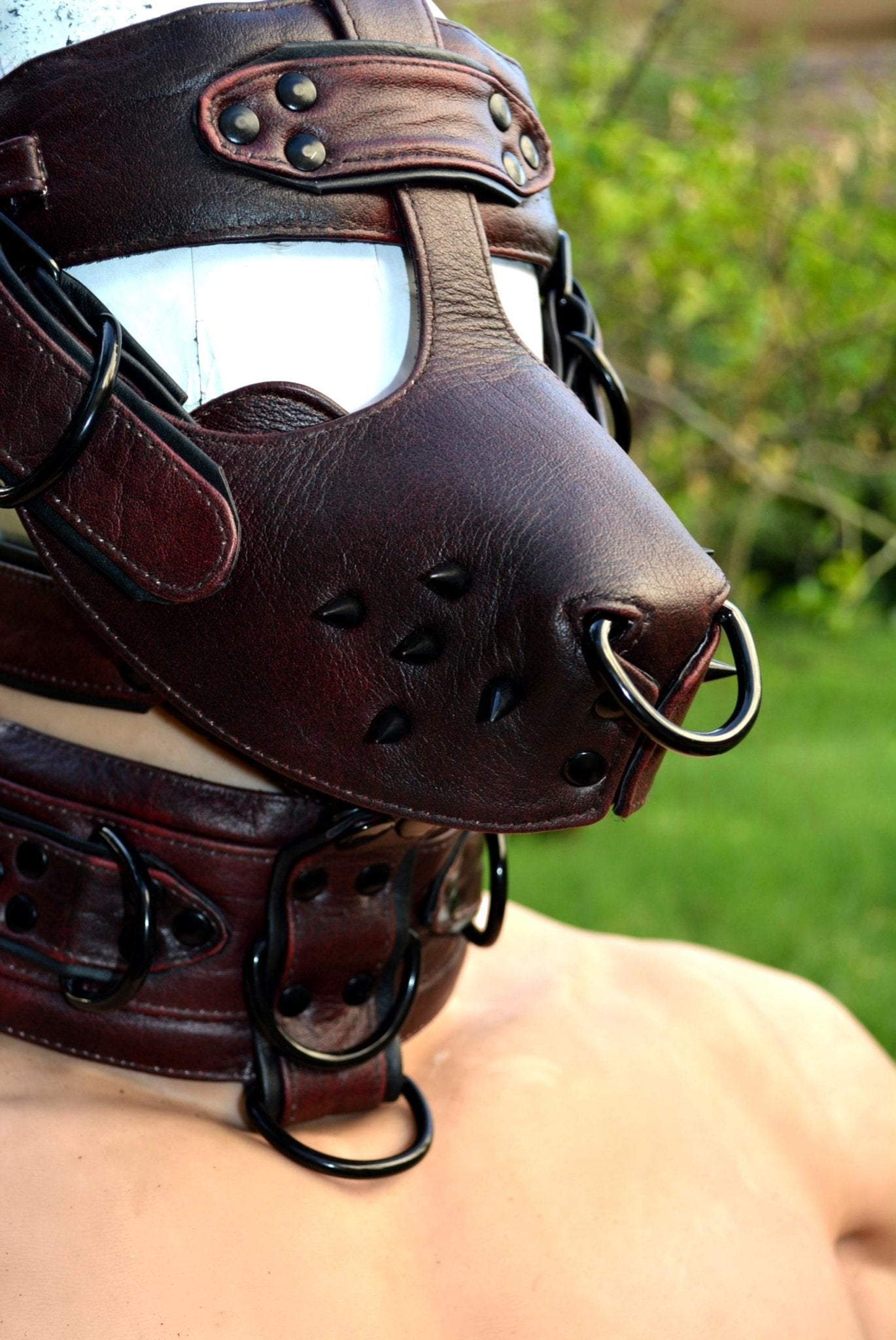 Leather mask, leather dog mask, dog hood, pet play hood, puppy mask head harness muzzle - MRI Leathers