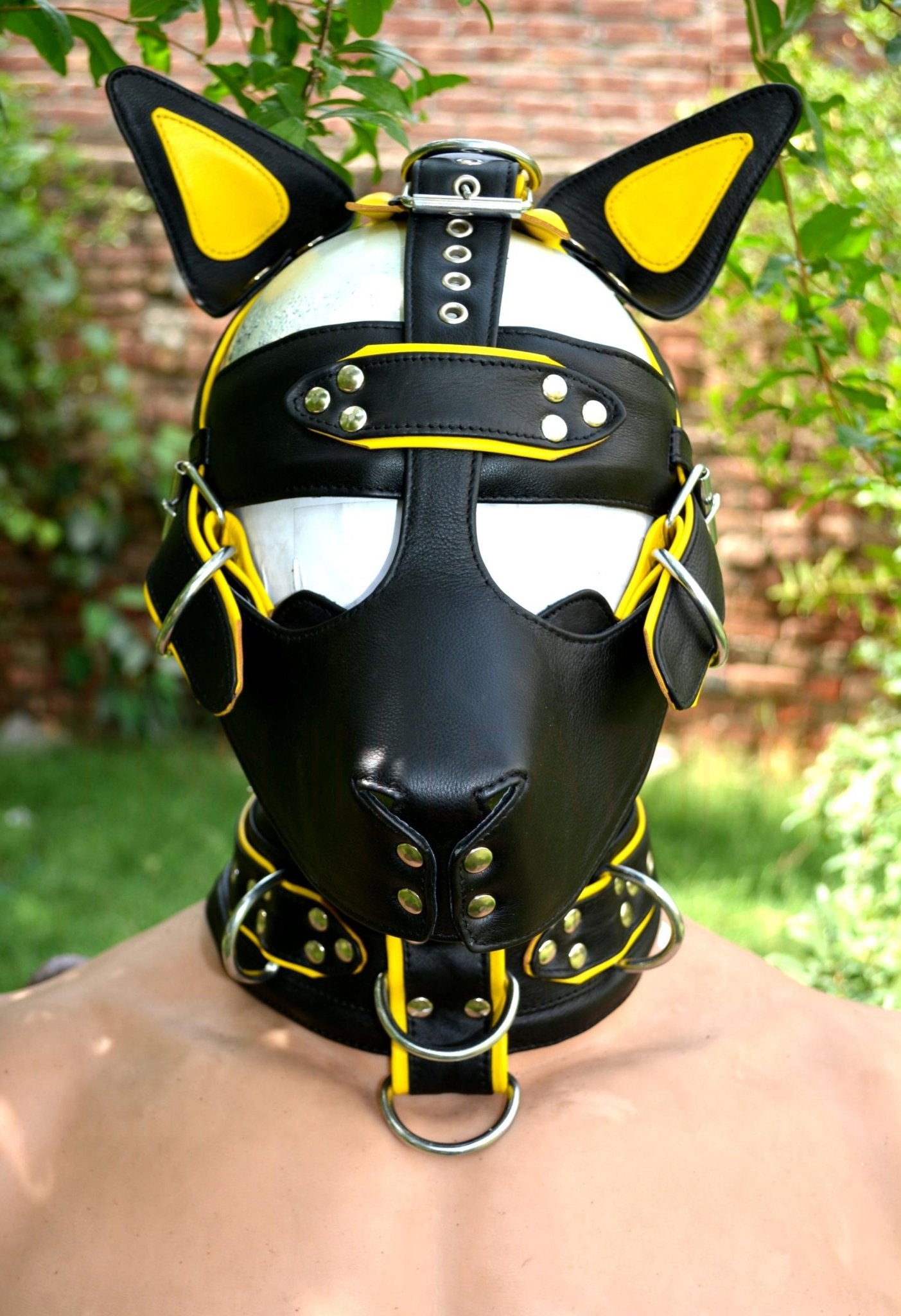 Leather mask, leather dog mask, dog hood, pet play hood, puppy mask head harness muzzle - MRI Leathers