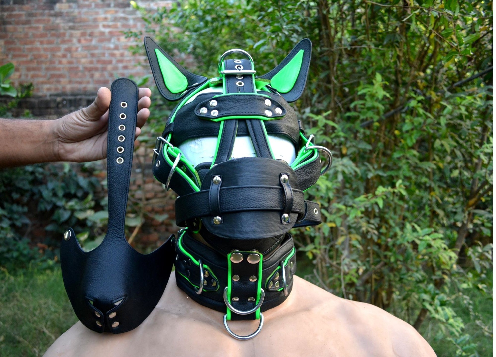 Leather mask, leather dog mask, Head Harness with mouth gag,leather Hood - MRI Leathers