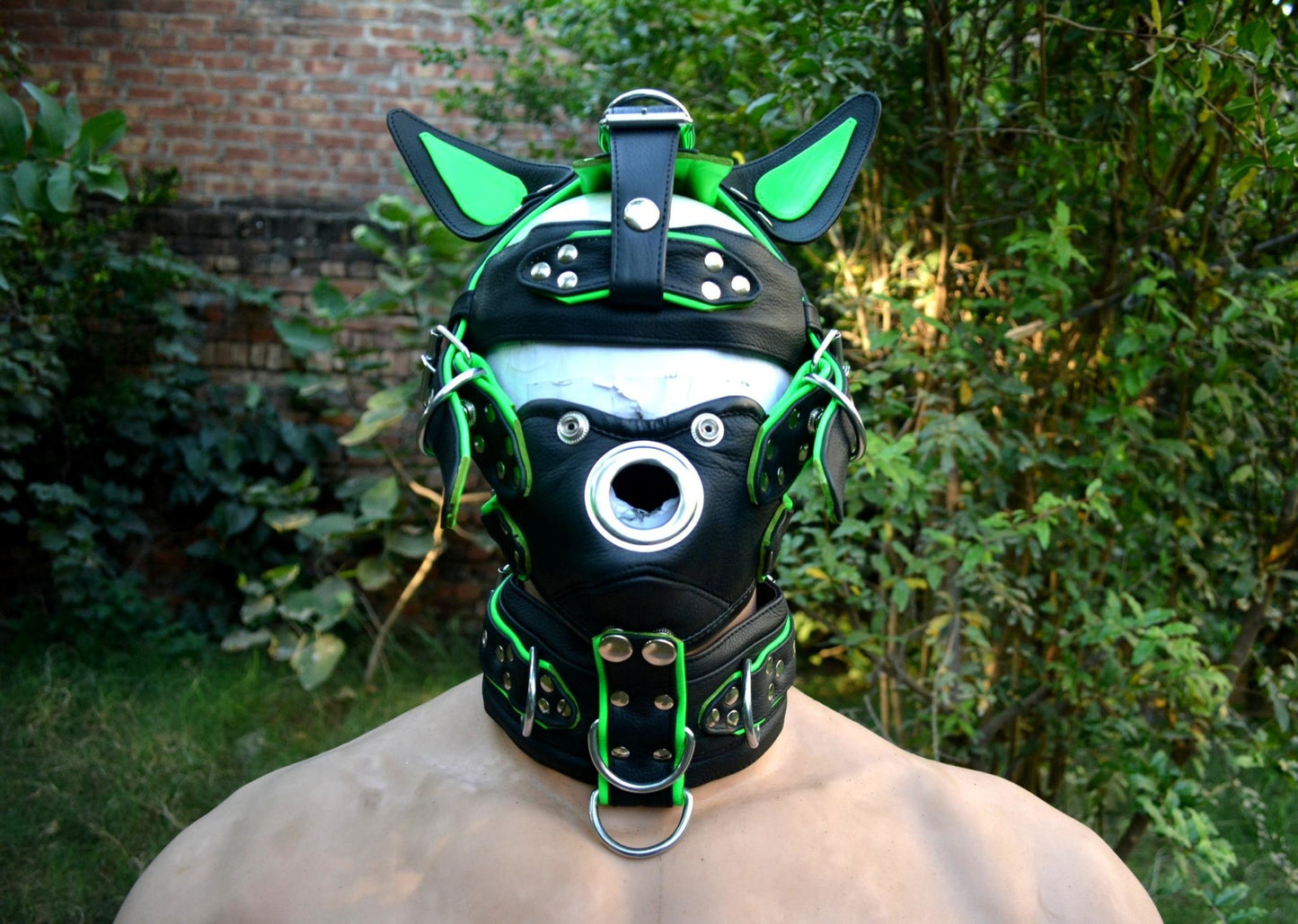 Leather mask, leather dog mask, Head Harness with mouth gag,leather Hood - MRI Leathers