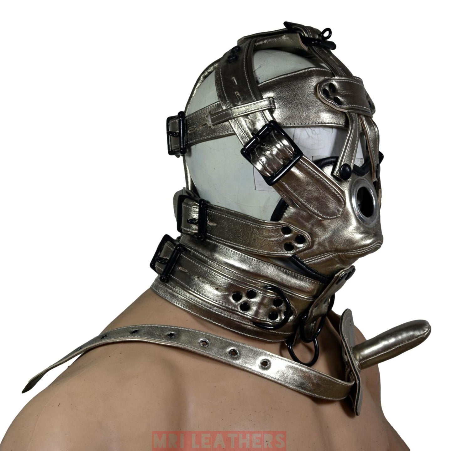 Leather Mask leather Dog Mask Hood Pet play Head Harness muzzle - MRI Leathers