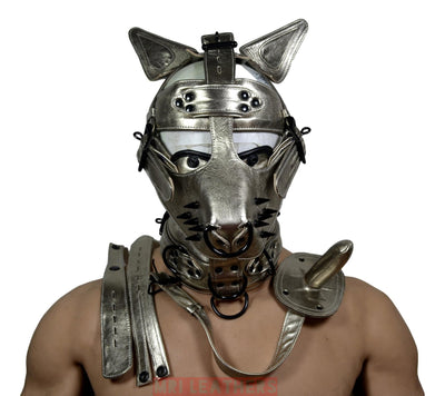 Leather Mask leather Dog Mask Hood Pet play Head Harness muzzle - MRI Leathers