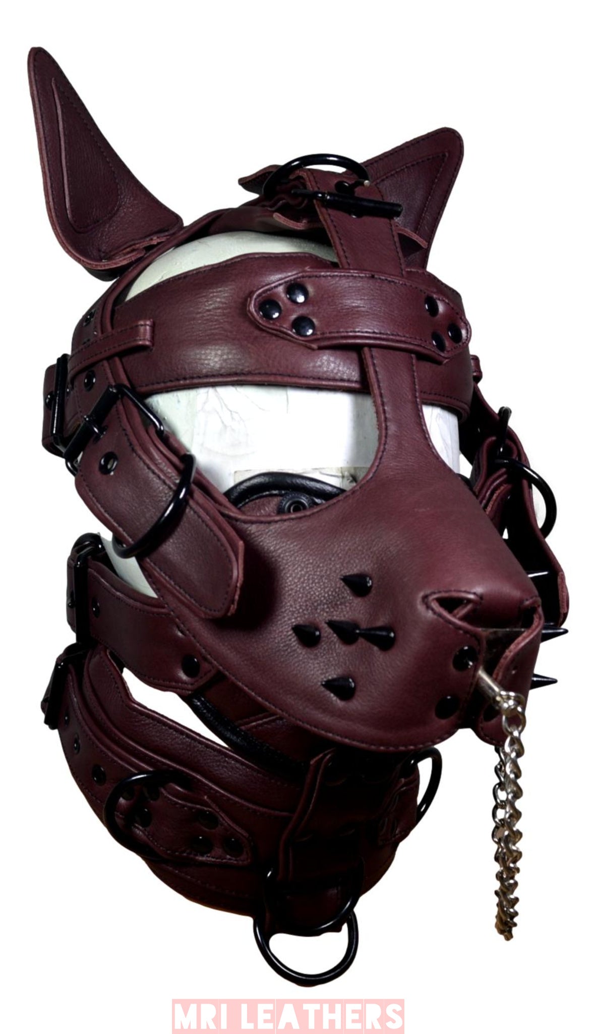 Leather Mask leather Dog Mask Hood Pet play Head Harness muzzle Gag - MRI Leathers