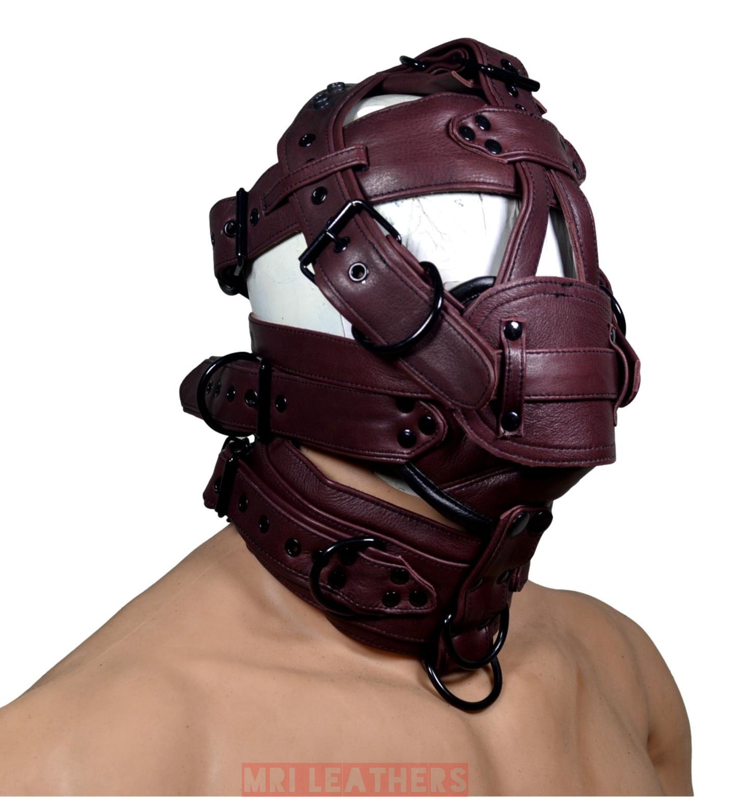 Leather Mask leather Dog Mask Hood Pet play Head Harness muzzle Gag - MRI Leathers
