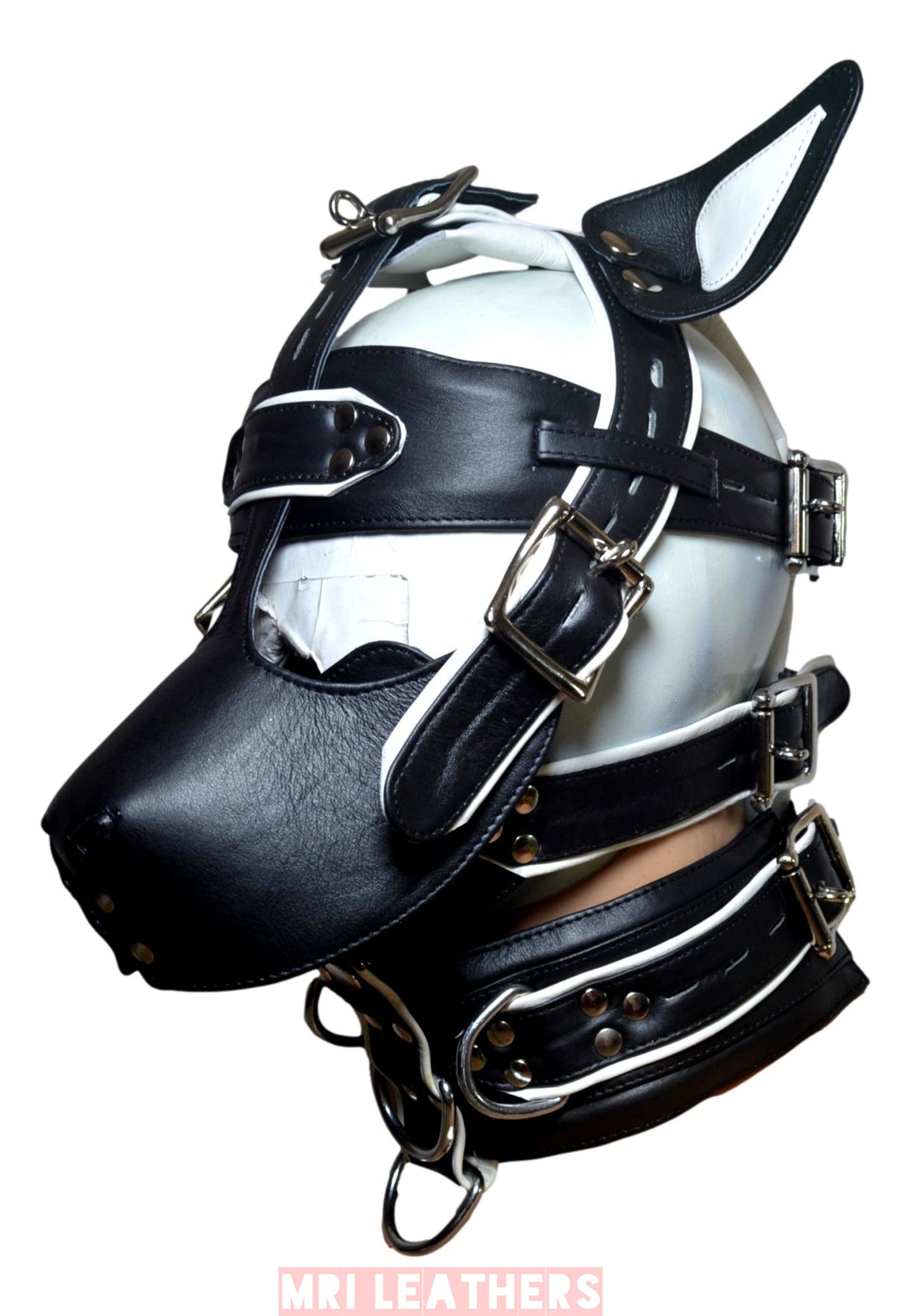 Leather Mask leather Dog Mask Hood Pet play Head Harness muzzle locking buckles - MRI Leathers