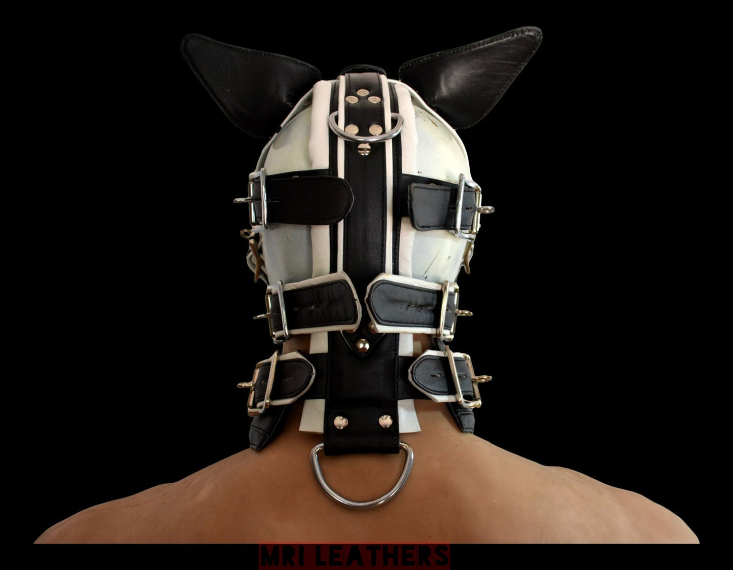 Leather Mask leather Dog Mask Hood Pet play Head Harness muzzle locking buckles - MRI Leathers