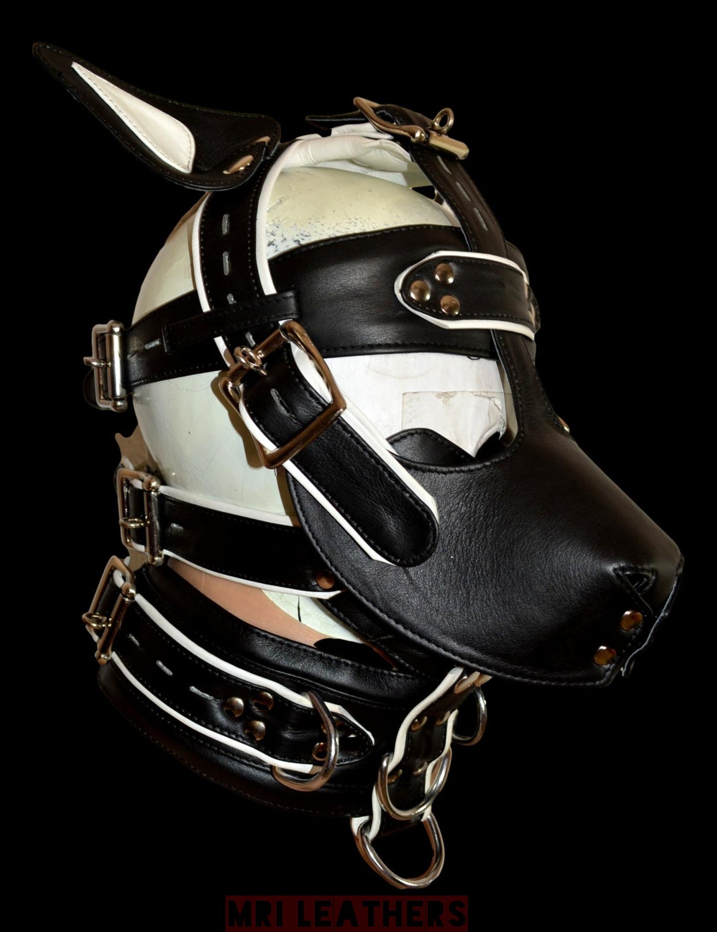 Leather Mask leather Dog Mask Hood Pet play Head Harness muzzle locking buckles - MRI Leathers